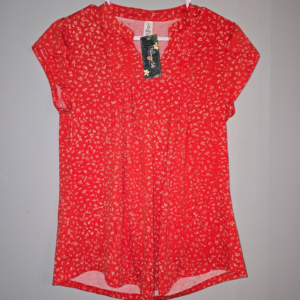 Blooming Jellys Women's Tunic Top Red Floral Print, Size M, New with Tags